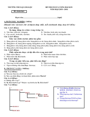 Đề thi chất lượng học kì I - Năm học 2015 - 2016 - Trường THCS Quảng Lộc